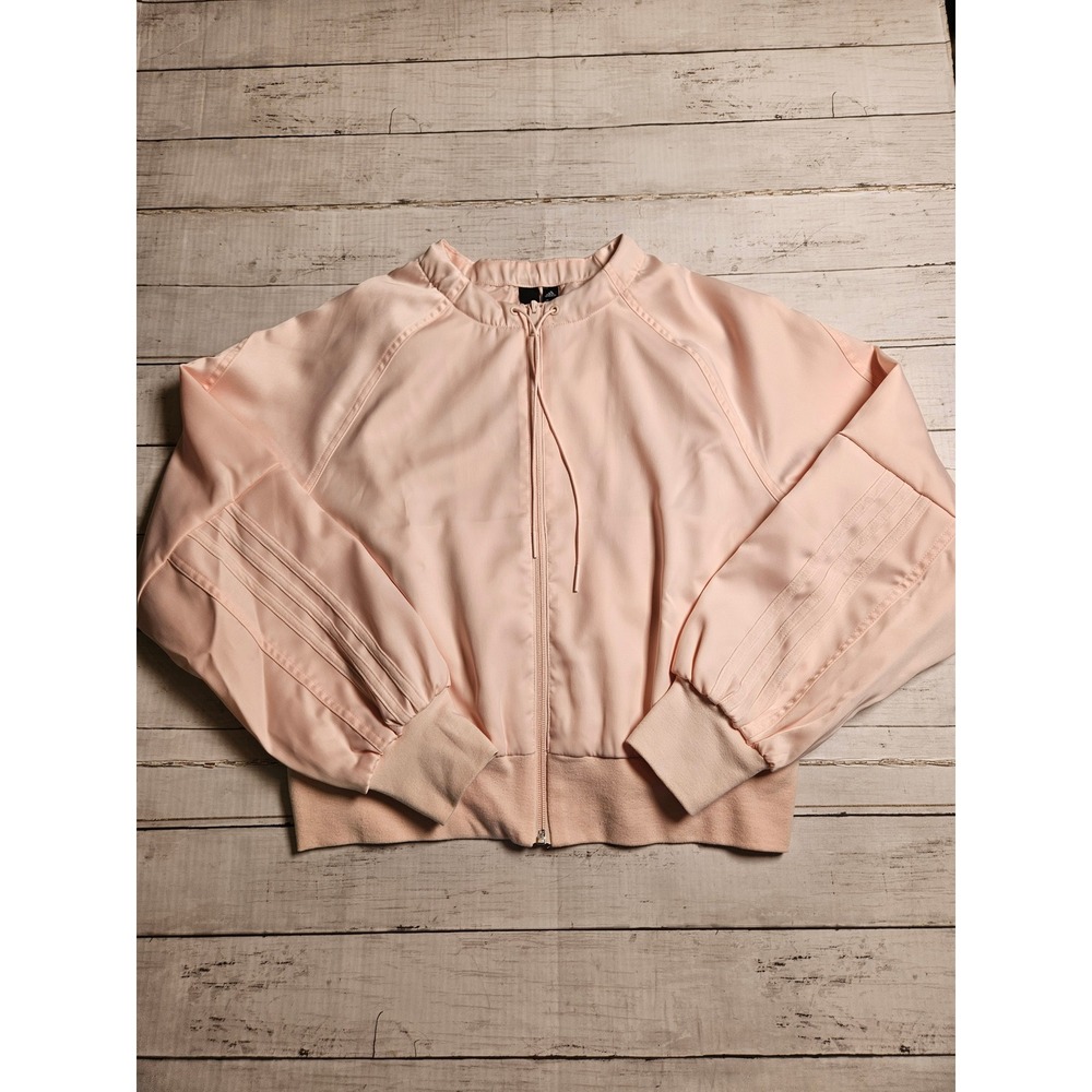 Adidas Womens Small Blush Pink Full Zip Bomber Jacket 3-Stripe‎ Raglan GL7207